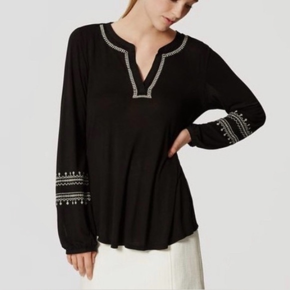 LOFT Embroidered Top in Burgundy Size M - Picture 3 of 11